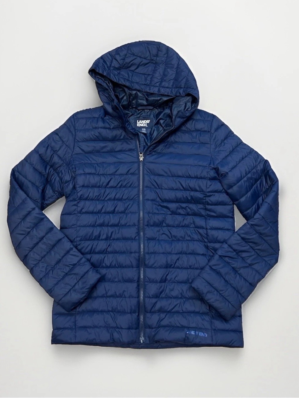 Lands End Kids Puffer Jacket Navy Blue Primaloft Packable Hooded XXL Insulated